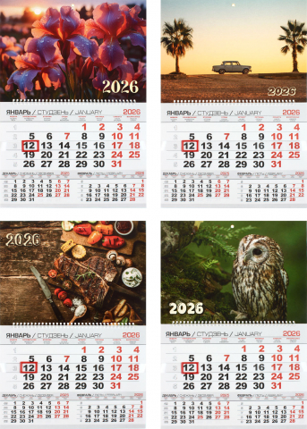 Календарь настенный квартальный на 2026 год, ассорти Календарь настенный квартальный на 2026 год, ассорти