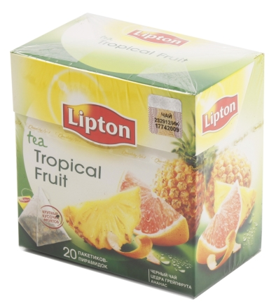 Чай Lipton ароматизированный пакетированный, 36 г, 20 пирамидок, Tropical Fruit, черный чай