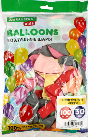 Шары воздушные Brauberg Kids «Макарунс» (пастельные цвета), 100 шт., 12"/30 см., ассорти Шары воздушные Brauberg Kids «Макарунс» (пастельные цвета), 100 шт., 12"/30 см., ассорти