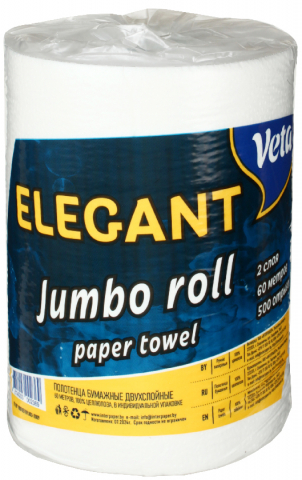 Полотенца бумажные Veta Elegant (в рулоне), 1 рулон, ширина 220 мм, белые