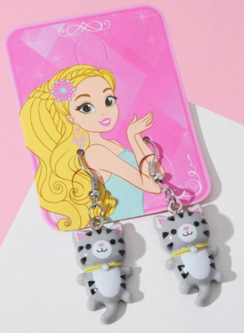 Серьги детские «Выбражулька» (котята), 3*5 см, цвет серый с серебристым