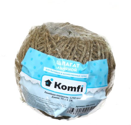 Шпагат банковский льняной Komfi, 2 мм, 50 м Шпагат банковский льняной Komfi, 2 мм, 50 м