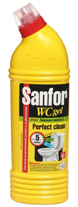 Средство для чистки сантехники Sanfor WC gel, 750 г, «Лимонная свежесть»