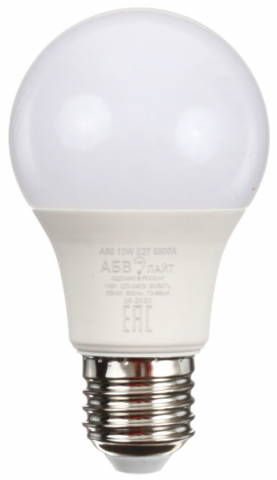 Лампа светодиодная «АБВ Led Лайт» А60, 10W, 220-240V, цоколь E27, 800 лм, холодно-белый свет