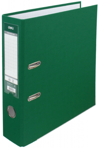 Папка-регистратор Deli «Эко» с односторонним ПВХ-покрытием, корешок 75 мм, зеленый