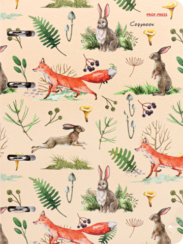 Тетрадь общая А5, 120 л. на кольцах «Лесной паттерн», 160*215 мм, клетка