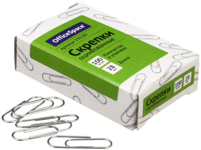 Скрепки проволочные OfficeSpace 28 мм, 100 шт., округлые, оцинкованные Скрепки проволочные OfficeSpace 28 мм, 100 шт., округлые, оцинкованные