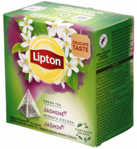 Чай Lipton ароматизированный пакетированный, 34 г, 20 пирамидок, Jasmine, зеленый чай с добавками