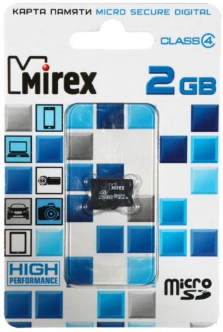 Карта памяти micro SDHC Mirex class 4, micro SD, class 4, 2 Gb