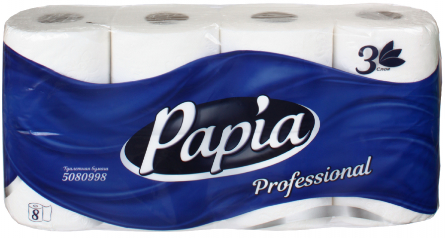 Бумага туалетная Papia Professional 8 рулонов, ширина 95 мм, белая