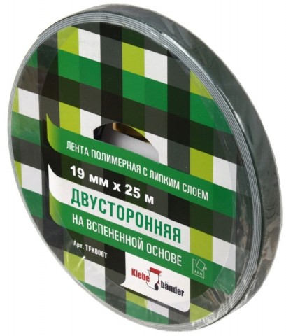 Клейкая лента двусторонняя на вспененной основе Klebebander, 19 мм*25 м Клейкая лента двусторонняя на вспененной основе Klebebander, 19 мм*25 м