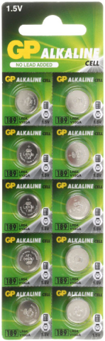 Батарейки щелочные дисковые GP Cell Alkaline, LR54 (G10, LR1130, 189F), 1.5V, 10 шт.