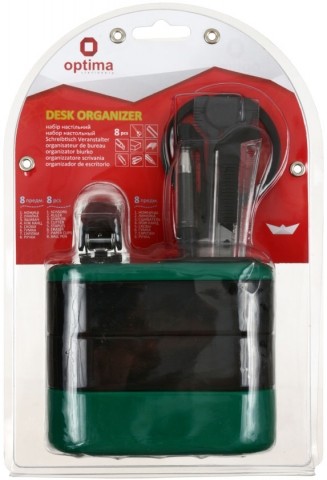 Органайзер настольный Optima (в блистере), 8 предметов, зеленый с черным