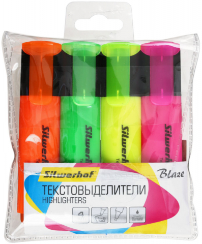 Набор маркеров-текстовыделителей Silwerhof Blaze, 4 цвета Набор маркеров-текстовыделителей Silwerhof Blaze, 4 цвета