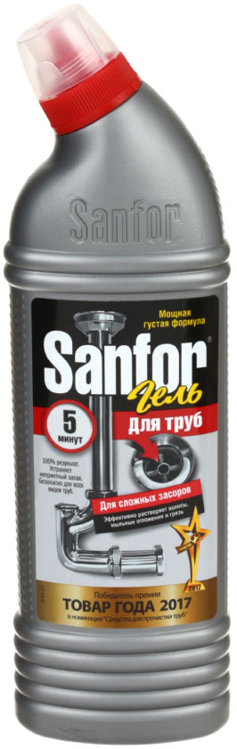 Средство для чистки канализационных труб Sanfor, 750 мл Средство для чистки канализационных труб Sanfor, 750 мл