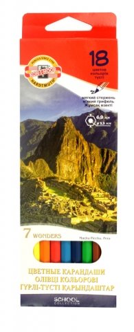 Карандаши цветные Koh-I-Noor, 18 цветов, длина 175 мм, «7 Чудес света»