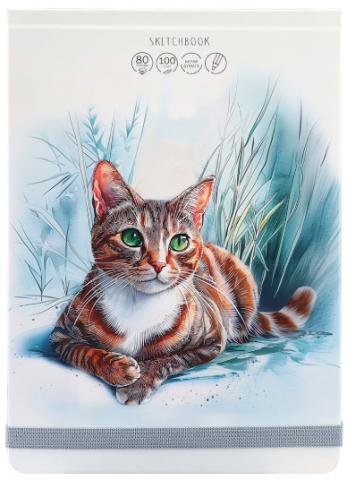 Скетчбук на резинке «Кошачий портрет», 155*260 мм, 80 л.
