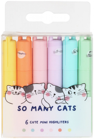 Набор маркеров-текстовыделителей мини M&G So Many Cats, 6 цветов