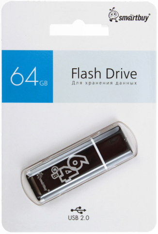 Флеш-накопитель SmartBuy Glossy (2.0) 64 Gb, корпус черный Флеш-накопитель SmartBuy Glossy (2.0) 64 Gb, корпус черный