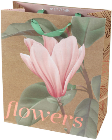 Пакет подарочный крафт Meshu, 26*32*12 см, выборочное тиснение фольгой, Flowers Пакет подарочный крафт Meshu, 26*32*12 см, выборочное тиснение фольгой, Flowers