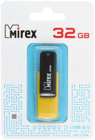 Флэш-накопитель Mirex City, 32Gb, корпус черный с желтым