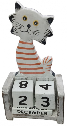 Благотворительный деревянный настольный календарь «Вечный», 7*4*14 см, «Полосатый кот» (англ.яз.: месяцы)