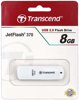 Флэш-накопитель Transcend JetFlash 370, 8Gb, корпус белый