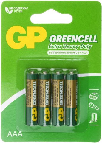 Батарейки солевые GP Greencell, AAA, R03, 1.5V, 4 шт.