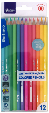 Карандаши цветные Berlingo Super Soft, 12 цветов, длина 175 мм, Pastel