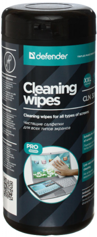 Салфетки чистящие для экранов и мониторов всех типов Defender Pro, 100 шт., в тубе Салфетки чистящие для экранов и мониторов всех типов Defender Pro, 100 шт., в тубе