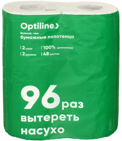 Полотенца бумажные Optiline (в рулоне), 2 рулона, ширина 210 мм, белые