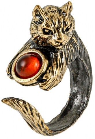 Кольцо «СувенирАрт», «Кот. Котенок с блюдцем» (коньячный)
