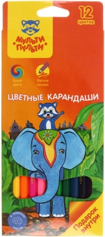 Карандаши цветные «Енот в Индии» 12 цветов, длина 175 мм