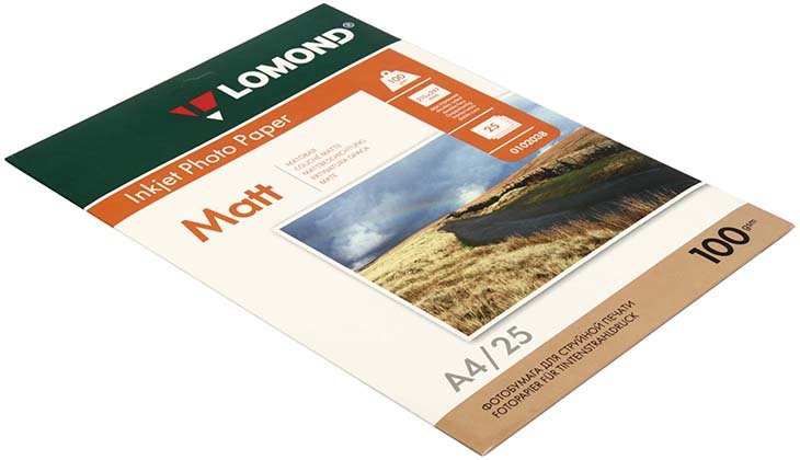 Бумага для струйной фотопечати матовая двусторонняя Lomond А4 (210 × 297 мм), 100 г/м², 25 л. Бумага для струйной фотопечати матовая двусторонняя Lomond А4 (210 × 297 мм), 100 г/м², 25 л.