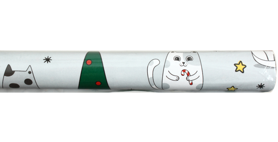 Бумага упаковочная глянцевая Meshu 70×100 см, Christmas Cat