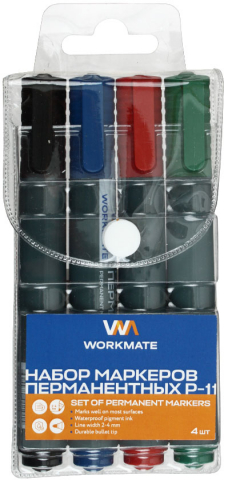 Набор маркеров перманентных Workmate P-11, 4 цвета
