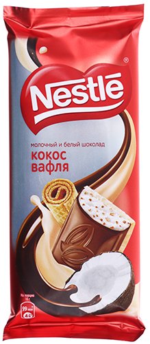 Шоколад Nestle, 90 г, молочный и белый шоколад с кокосовой стружкой и вафлей