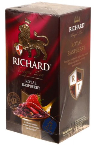 Чай Richard ароматизированный пакетированный, 37,5 г, 25 пакетиков, Royal Raspberry, ягодно-травяной чай с добавками