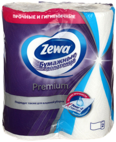 Полотенца бумажные Zewa Premium (в рулоне), 2 рулона, ширина 230 мм, белые