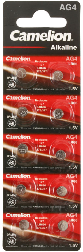 Батарейка щелочная дисковая Camelion Alkaline, AG4, BP10, 1.5V