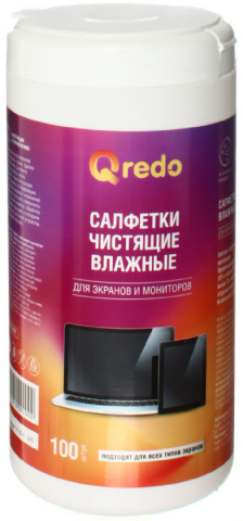 Салфетки чистящие для экранов и мониторов всех типов Qredo , 100 шт., в тубе Салфетки чистящие для экранов и мониторов всех типов Qredo , 100 шт., в тубе
