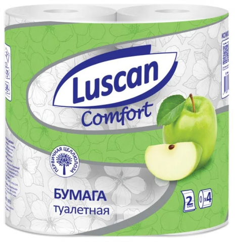 Бумага туалетная ароматизированная Luscan Comfort 4 рулона, ширина 95 мм, «Яблоко»