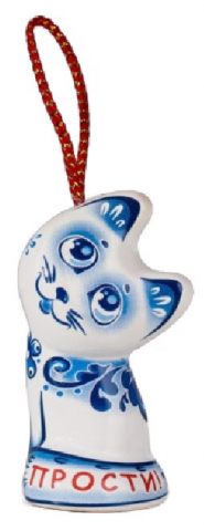 Сувенир керамический с колокольчиком (гжель), высота 6,5 см, «Котенок Гав»