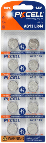Батарейки щелочные дисковые Pkcell, AG13 (LR44), 1.5V, 10 шт.