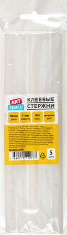 Клеевые стержни ArtSpace, 5 шт., диаметр 11 мм, длина 200 мм, прозрачные