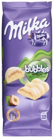 Шоколад Milka, 83 г, Milka Bubbles, белый пористый с фундуком