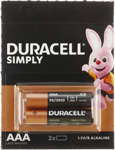 Батарейка щелочная Duracell Simply, AAA, LR03, 1.5V