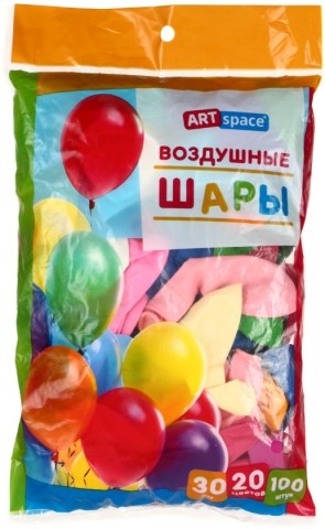 Шары воздушные ARTspace, 100 шт., 12"/30 см, 20 цветов, пастель, ассорти