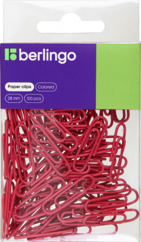 Скрепки цветные виниловые Berlingo, 28 мм, 100 шт., округлые, розовые Скрепки цветные виниловые Berlingo, 28 мм, 100 шт., округлые, розовые