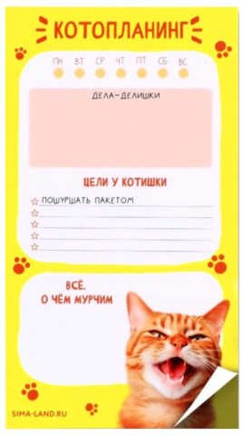 Планинг недатированный с отрывными листами Sima-Land, 90*160 мм, 50 л., линия, «Кот» Планинг недатированный с отрывными листами Sima-Land, 90*160 мм, 50 л., линия, «Кот»